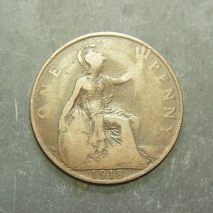 1918 One Penny Coin Great Britain King George V