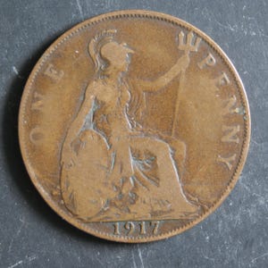 1917 One Penny Coin Great Britain King George V