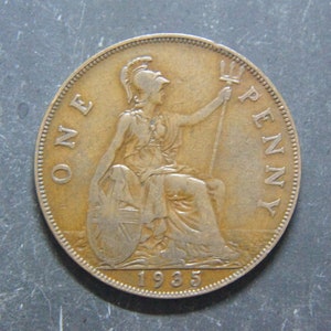 1935 British One Penny Coin: George V, Circulated Bronze