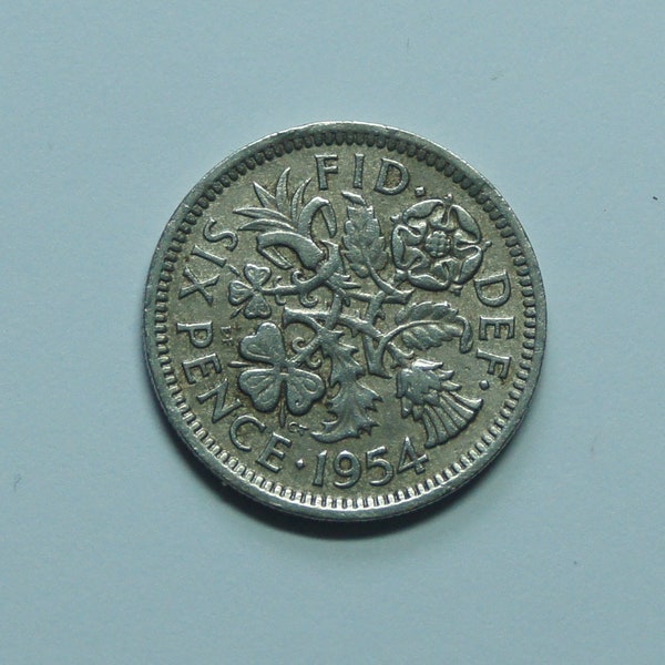 1954 Sixpence Coin Great Britain Elizabeth II, Perfect for Birthdays, Collections, Anniversary, Crafting and Jewellery.