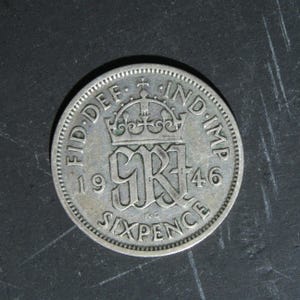 1946 Silver Sixpence Coin Great Britain GeorgeVI, Perfect for Birthdays, Collections, Anniversary, Crafting and Jewellery.