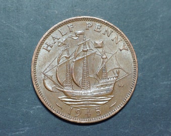 1945 Half Penny Münze Großbritannien King George VI