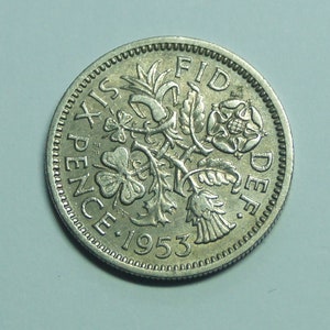 1953 Sixpence Coin Great Britain Lucky Sixpence Elizabeth II, Perfect for Birthdays, Collections, Anniversary, Crafting and Jewellery.