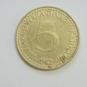 1982 5 Dinara Coin Yugoslavia