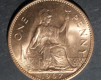 1967 One Penny Coin Great Britain From Queen Elizabeth II
