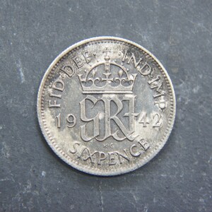 1942 Silver Sixpence Coin Great Britain GeorgeVI, Perfect for Birthdays, Collections, Anniversary, Crafting and Jewellery.