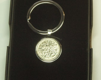 Porte-clés Lucky Sixpence, porte-clés Sixpence, pièce britannique, cadeau de grand-mère, fête des mères, bijoux Lucky Coin, 1947-1967