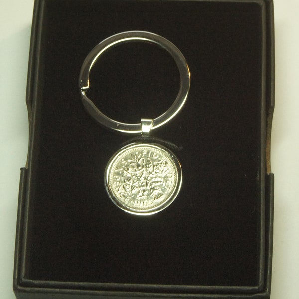 Lucky Sixpence Coin Keyring, Sixpence Key Ring, UK Coin, Grandma Gift, Mother's Day, Lucky Coin Jewellery, 1947-1967