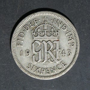 1943 Silver Sixpence Coin Great Britain GeorgeVI, Perfect for Birthdays, Collections, Anniversary, Crafting and Jewellery.