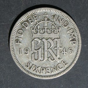1946 Silver Sixpence Coin Great Britain GeorgeVI, Perfect for Birthdays, Collections, Anniversary, Crafting and Jewellery.