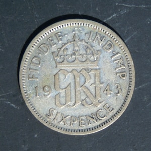 Moneta da sei penny d&#39;argento del 1943, Gran Bretagna Giorgio VI, perfetta per compleanni, collezioni, anniversari, artigianato e gioielleria.