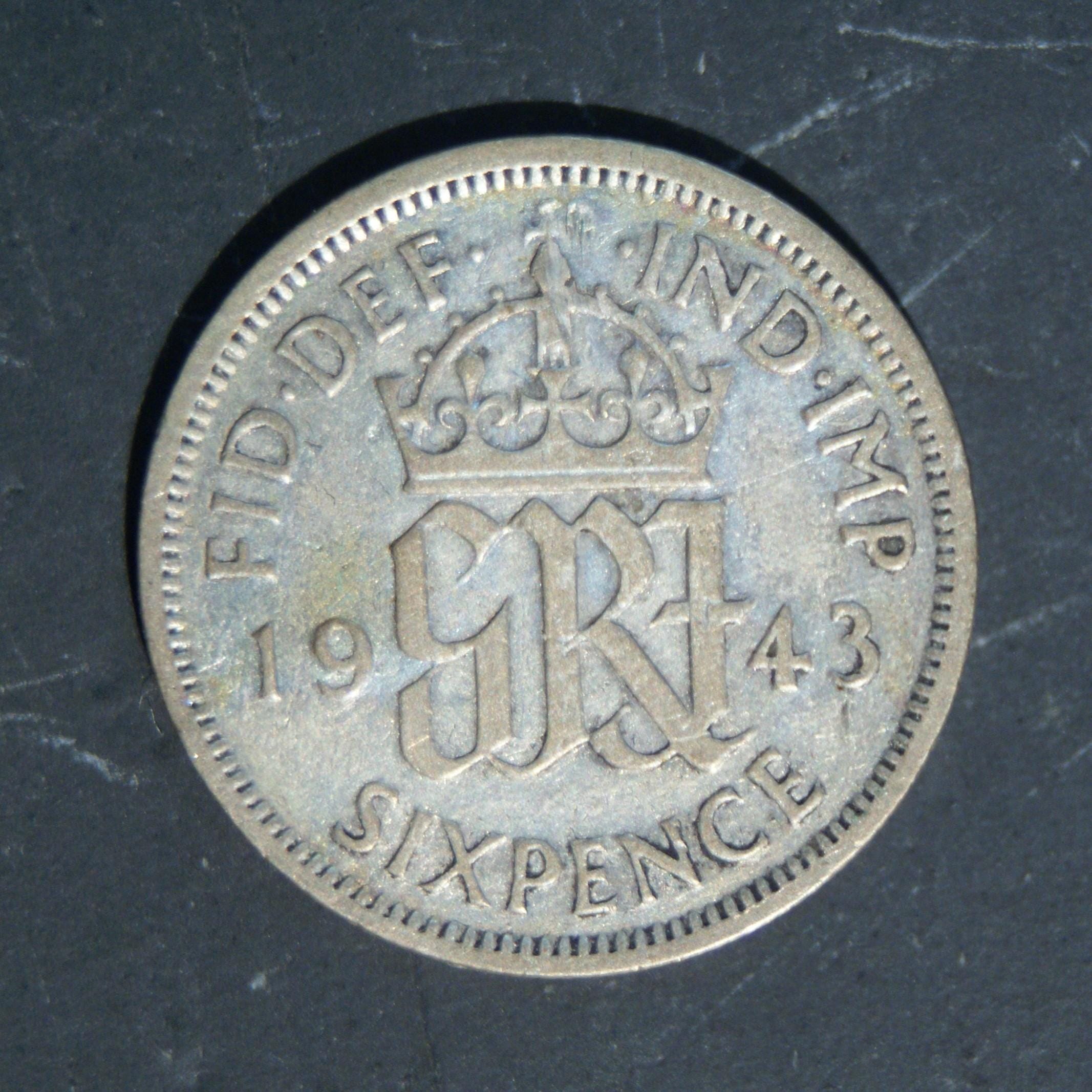 1943年 銀貨 6ペンス硬貨、イギリス ジョージ6世、幸運のお守り - Etsy 