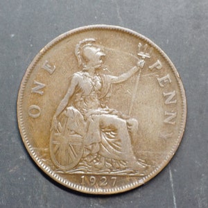 1927 One Penny Coin Great Britain George V, Perfect for Birthdays, Collections, Anniversary, Crafting and Jewellery.