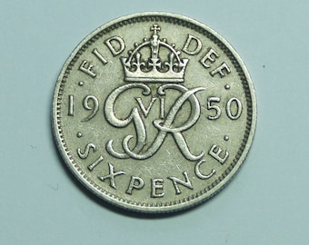 1950 Sixpence Coin Great Britain King George V!, Perfect for Birthdays, Collections, Anniversary, Crafting and Jewellery.