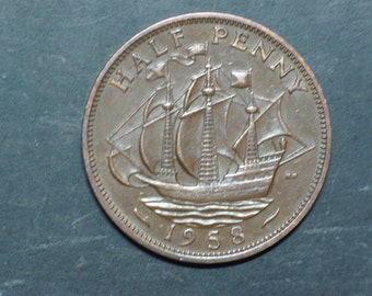 1958 Half Penny Coin Great Britain Elizabeth II