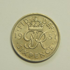 1951 Sixpence Coin Great Britain Elizabeth II, Perfect for Birthdays, Collections, Anniversary, Crafting and Jewellery.