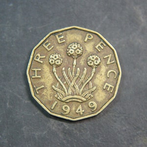 1949 Threepence Coin Great Britain George VI, Perfect for Birthdays, Collections, Anniversary, Crafting and Jewellery. Key Year date - Rare.
