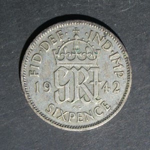 1942 Silver Sixpence Coin Great Britain GeorgeVI, Perfect for Birthdays, Collections, Anniversary, Crafting and Jewellery.