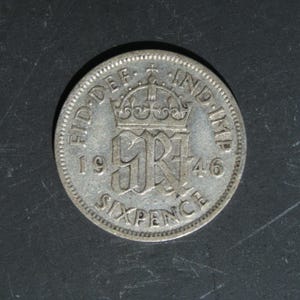 1946 Silver Sixpence Coin Great Britain GeorgeVI, Perfect for Birthdays, Collections, Anniversary, Crafting and Jewellery.