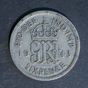 1943 Silver Sixpence Coin Great Britain GeorgeVI, Perfect for Birthdays, Collections, Anniversary, Crafting and Jewellery.