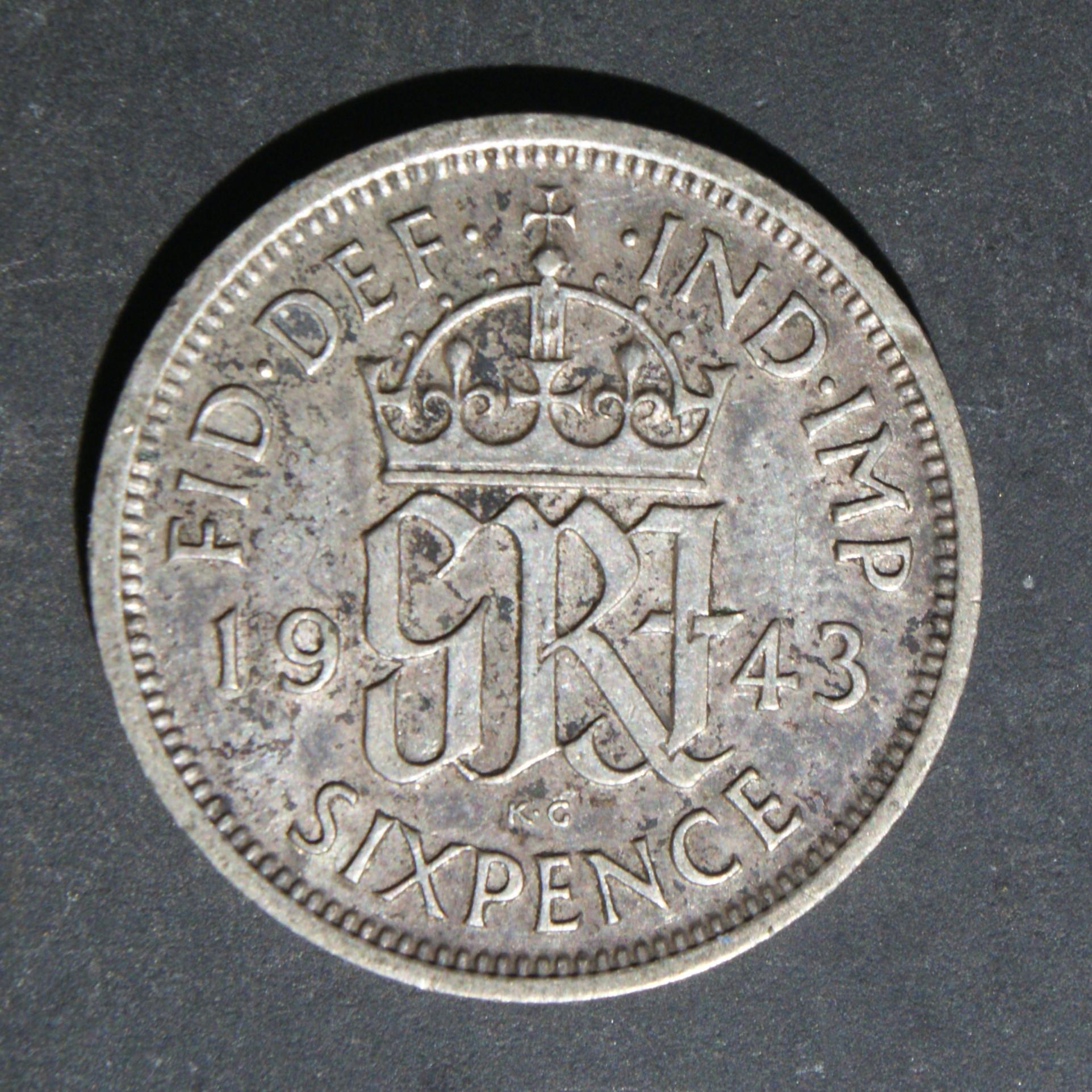 1943 年 シルバー 6 ペンス コイン イギリス ジョージ 6 世。誕生日、コレクション、記念日、クラフト、ジュエリーに最適です。 - Etsy  日本