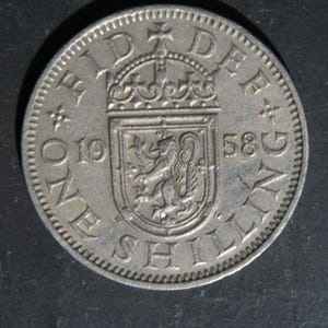 1958 Scottish Shilling Coin Great Britain Queen Elizabeth II