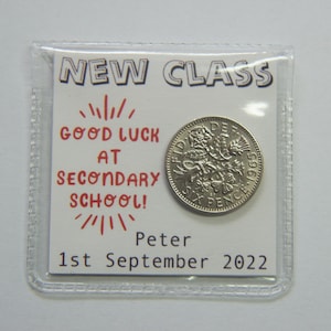 Año nuevo, nueva clase, escuela secundaria, primer día, regalo personalizado de recuerdo de seis peniques de la suerte
