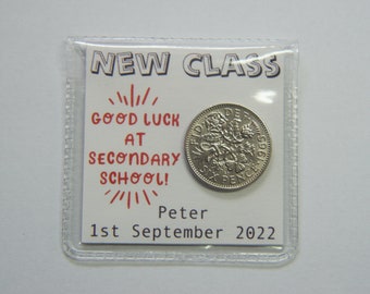 New Year New Class Secondary School First Day Personalised Lucky Sixpence Keepsake Gift