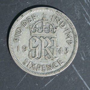 Moneta da sei penny d&#39;argento del 1943, Gran Bretagna Giorgio VI, perfetta per compleanni, collezioni, anniversari, artigianato e gioielleria.