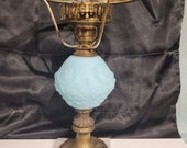 VTG FENTON Glass Company Blue Satin Poppy Student Lamp Bottom on Marble no top shade