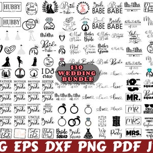 Casamento Svg - Pacote de Casamento Svg - Arquivo de Corte de Casamento - Silhueta de Casamento - Camisa de Casamento Svg - Noiva Svg - Noivo Svg - Anel de Festa de Casamento Svg