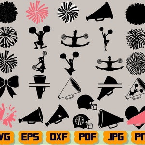 Cheer Silhouette - Cheerleader Silhouette - Cheer Pom SVG - Cheerleader SVG - Cheer Megaphone SVG - Cheerleading Svg- Cheer Cut File- Vector
