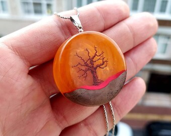 Wood Resin Jewelry Unisex Necklace Natural Gift for Her,Unique gift for woman