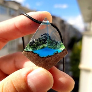 Wood Resin Jewelry, Mountain Necklace, Hiking gift, Natural Jewelry, Resin Wood Pendant,READY TO SHIP