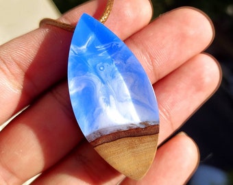 Ocean Wood Resin Pendant, Mountain Necklace, Resin Jewelry, Anniversary gift Necklace,READY TO SHIP