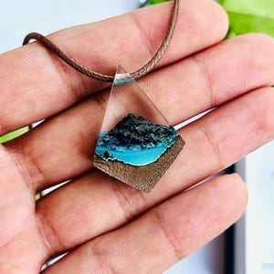 Resin Jewelry, Mountain Necklace, Resin Wood Pendant, Epoxy Jewelry, Wood Resin Necklace