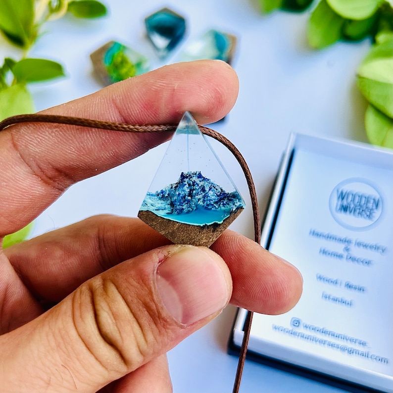 Resin Jewelry, Mountain Necklace, Resin Wood Pendant, Epoxy Jewelry