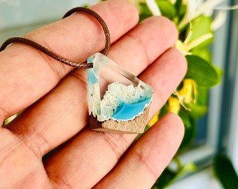 Wood Resin Jewelry, Mountain Necklace, Hiking gift, Natural Jewelry, Resin Wood Pendant,READY TO SHIP