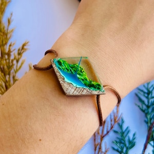 Houtharsarmband, bergarmband, armbanden voor vrouw, harssieraden, harsarmband, hangerarmband, armband van harsbloem