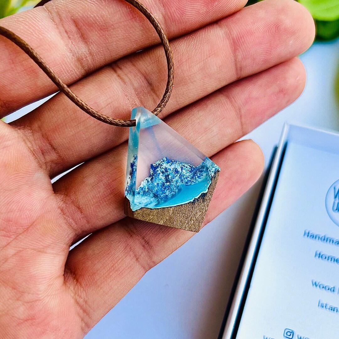 Resin Jewelry, Mountain Necklace, Resin Wood Pendant, Epoxy Jewelry