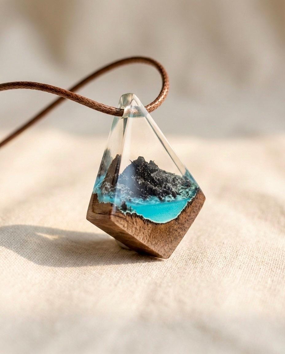 Resin Mountain Necklace: Handmade Walnut Wood Epoxy Pendant - Etsy