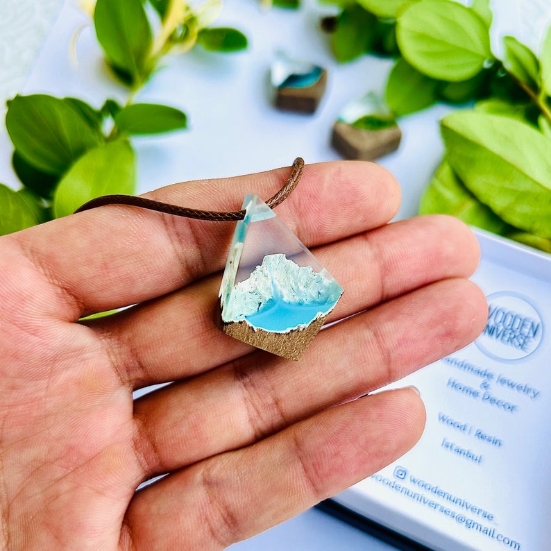 Wood Resin Jewelry, Mountain Necklace, Hiking Gift, Natural Jewelry