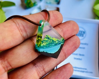 Resin Jewelry, Mountain Necklace, Resin Wood Pendant, Epoxy Jewelry, Wood Resin Necklace