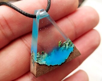 Wood Resin Jewelry Resin Pendant Hiking Gift Mountain Necklace Gift for Him Gift for Her Necklace for Men Etsy