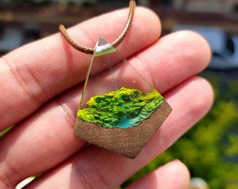 Resin Jewelry, Mountain Necklace, Resin Wood Pendant, Epoxy Jewelry, Wood Resin Necklace