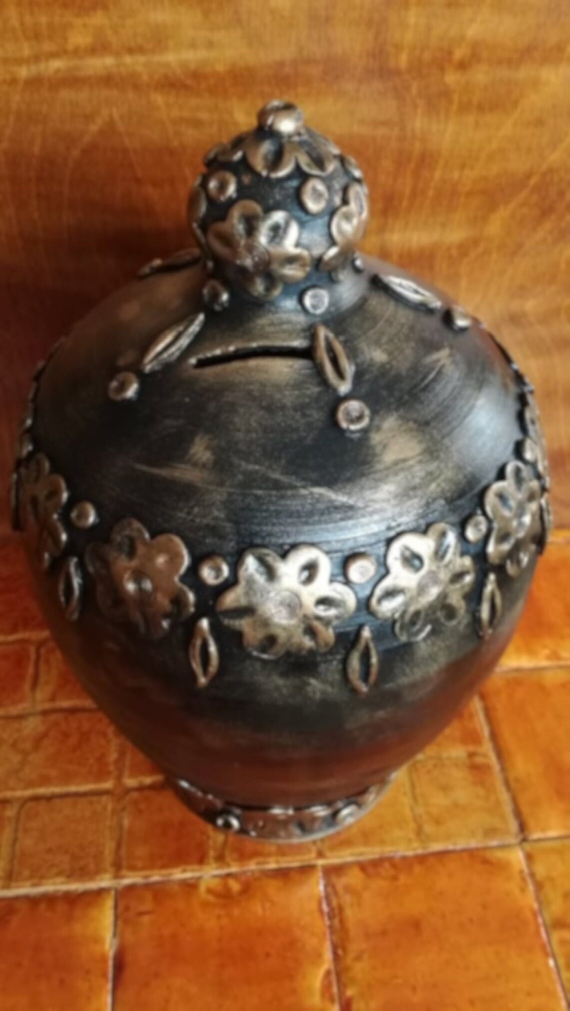 Ceramic Money Pot With Ornaments Etsy