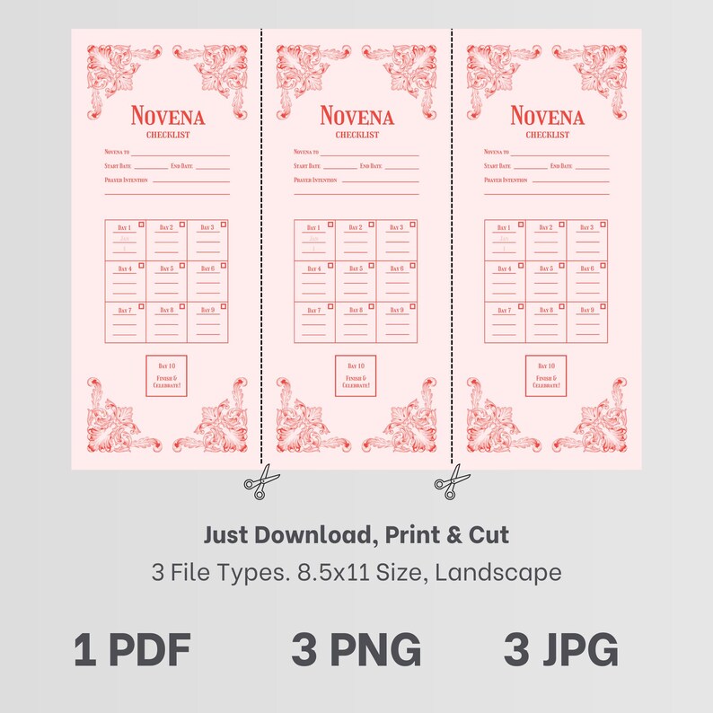Novena Checklist Digital Download Letter Size Prayer Reminder Printable Bookmark for Personal ...