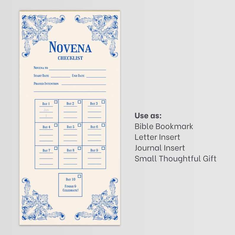 Novena Lettering Novena Checklist Digital Download Letter Size Prayer Reminder Printable ...