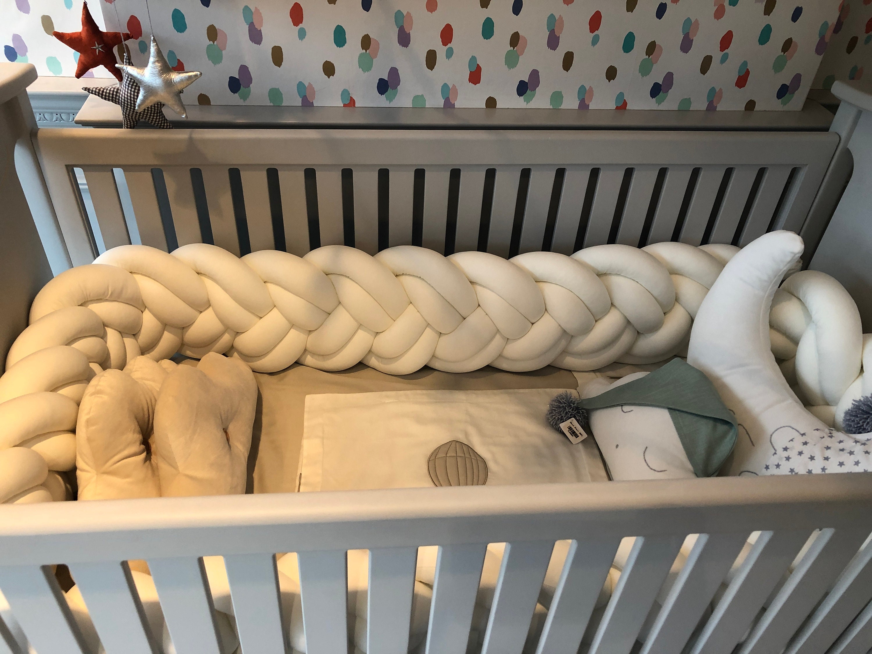 White Double Braided Toddler Bed Bumper Braided Crib Bumper Etsy