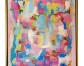 Colorful Abstract Painting Print, Grandmillennial Wall Art, Coastal Preppy Decor, Pink Blue Green Modern Acrylic Art Print, Katie Romeo Art